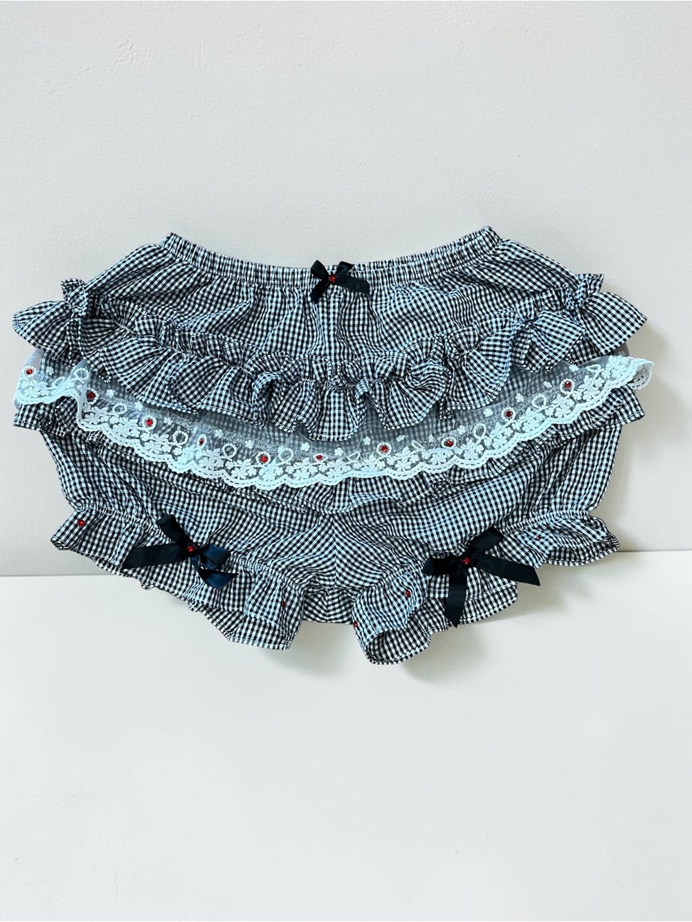 Rosemary Bunny Black Gingham Ruffle Bloomer Shorts Lace Bows Lolita J-Fashion S